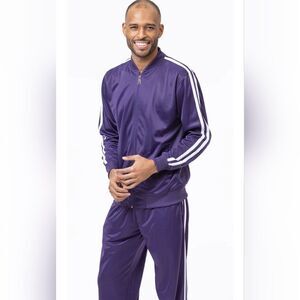 MEN'S MONTIQUE PURPLE 2 PIECE SPORT TRACK SUIT WITH DOUBLE SIDE STRIPE. JS26.